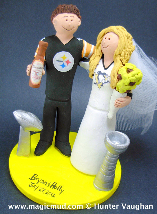 Steelers Football Wedding Cake Topper, Penguins Hockey Wedding Anniversary Gift/Cake Topper, NFL Football Wedding CakeTopper,NCAA Caketopper