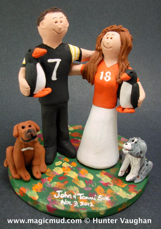 Pittsburg Penguins Football Wedding Cake Topper, Pittsburg Penguins Wedding Anniversary Gift, NFL Football Wedding Anniversary Gift/Figurine