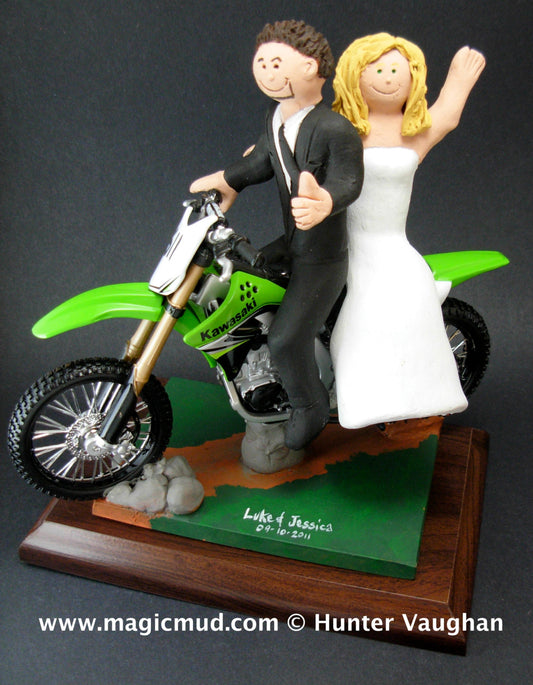 Kawasaki Off Road Motorcycle Wedding Cake Topper, Anniversary Gift for Motorcycle Riders, Dirt Biker's Wedding Anniversary Gift. - iWeddingCakeToppers