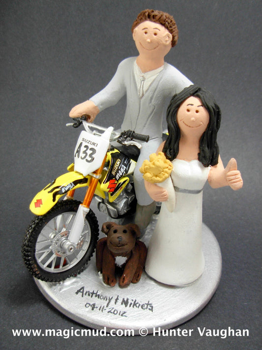 Off Road Suzuki Motorcycle Wedding Cake Topper, Anniversary Gift for Motorcycle Riders, Suzuki Motorcycle Wedding Anniversary Gift. - iWeddingCakeToppers