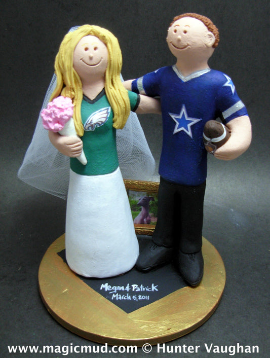 Philadelphia Eagles Bride Wedding Cake Topper, Dallas Cowboys Groom Wedding Cake Topper, Football Team Bride and Groom Wedding Cake Topper