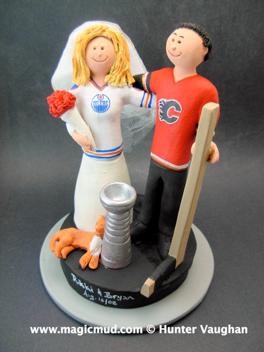 Calgary Flames Hockey Wedding Cake Topper, Oilers Hockey Bride Wedding Cake Topper, Stanley Cup Wedding Anniversary Gift, Hockey Caketopper