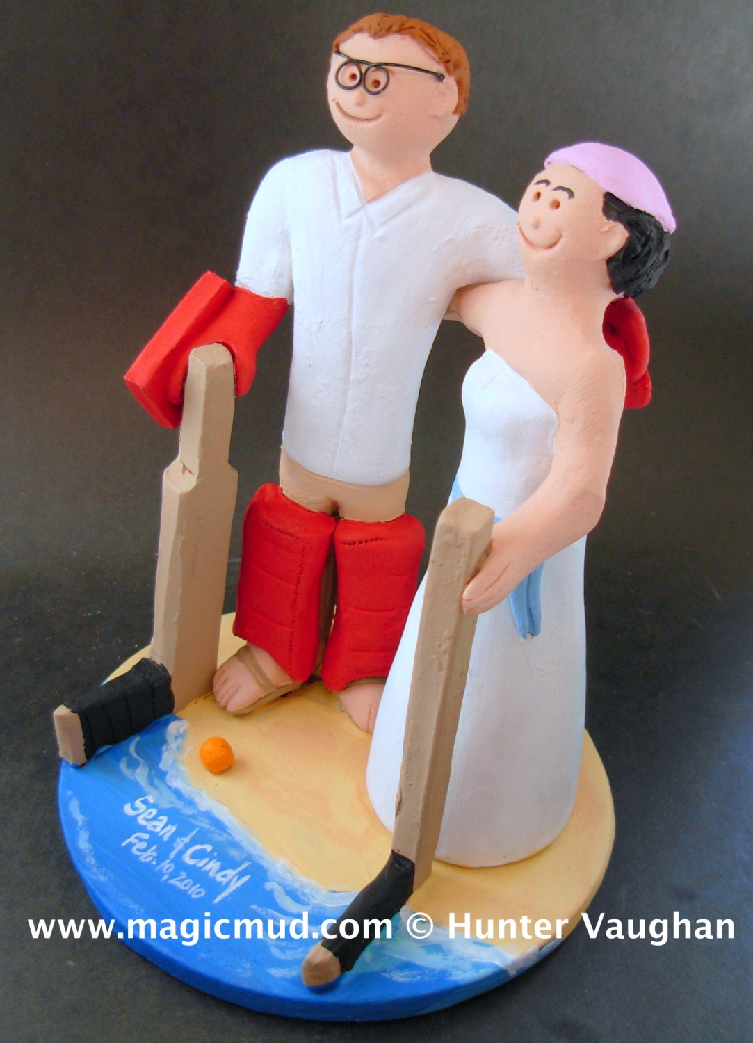 Hockey Honeymoon on Beach Wedding Cake Topper, Hockey Bride and Groom Wedding Cake Topper, Goaltender Groom Wedding CakeTopper,