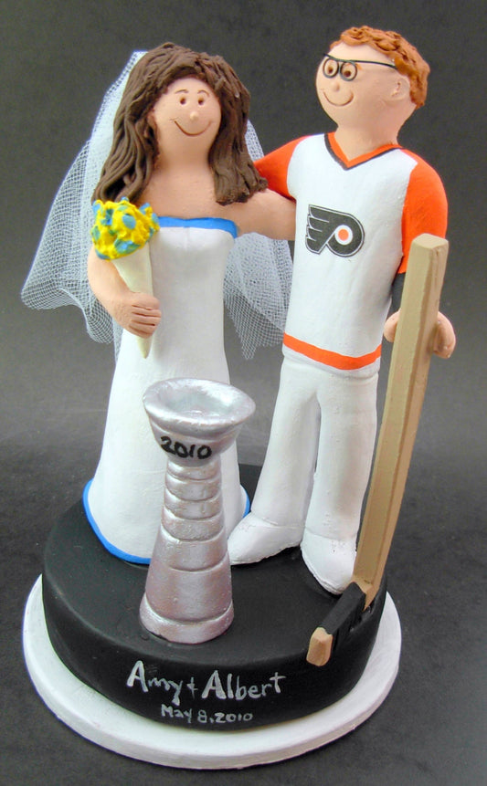 Philly Flyers Hockey Wedding Cake Topper, Hockey Bride and Groom Wedding Cake Topper, Philly Flyers Wedding Anniversary Gift