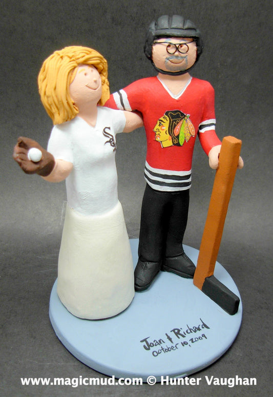 Chicago Blackhawks Hockey Wedding Cake Topper, Hockey Bride and Groom Wedding Cake Topper, NHL Hockey Wedding CakeTopper, Hockey Caketopper