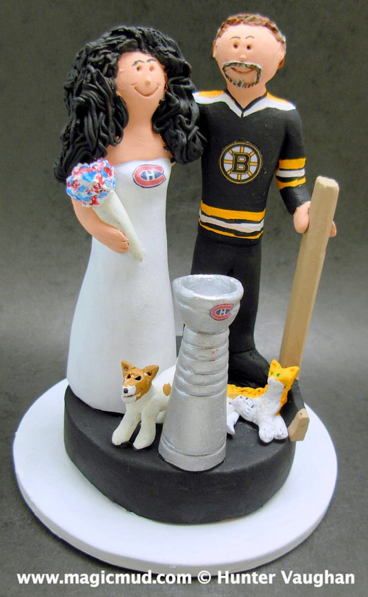 Boston Bruins Groom Wedding Cake Topper, Montreal Canadians Bride Wedding Cake Topper, Hockey Wedding Anniversary Gift custom made to order