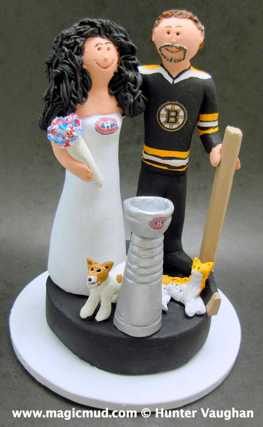 Boston Bruins Groom Wedding Cake Topper, Montreal Canadians Bride Wedding Cake Topper, Hockey Wedding Anniversary Gift custom made to order