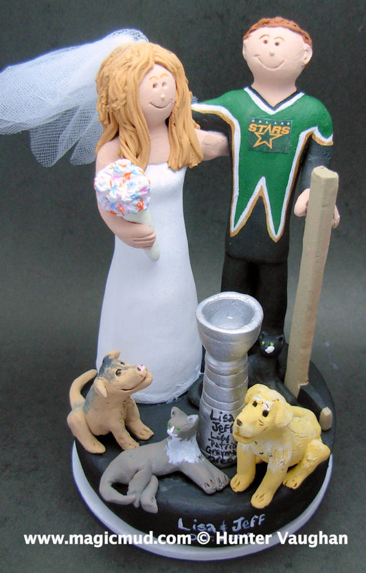 Dallas Stars Hockey Wedding Cake Topper, Hockey Bride and Groom Wedding Cake Topper, Dallas Stars Wedding Figurine, Hockey Marriage Statue