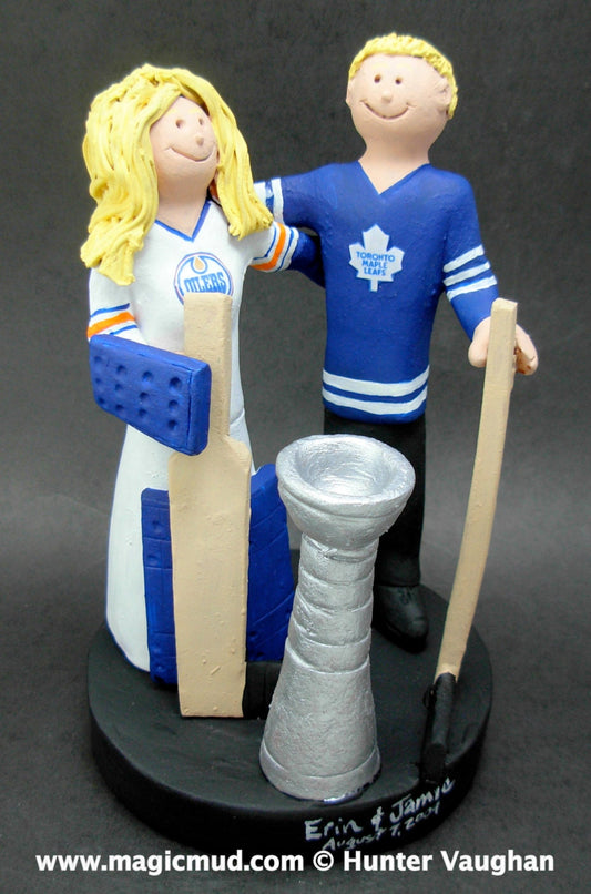Goalie Bride Hockey Wedding Cake Topper, Edmonton Oilers Wedding Cake Topper, Edmonton Oilers Anniversary Gift, Hockey Marriage Figurine