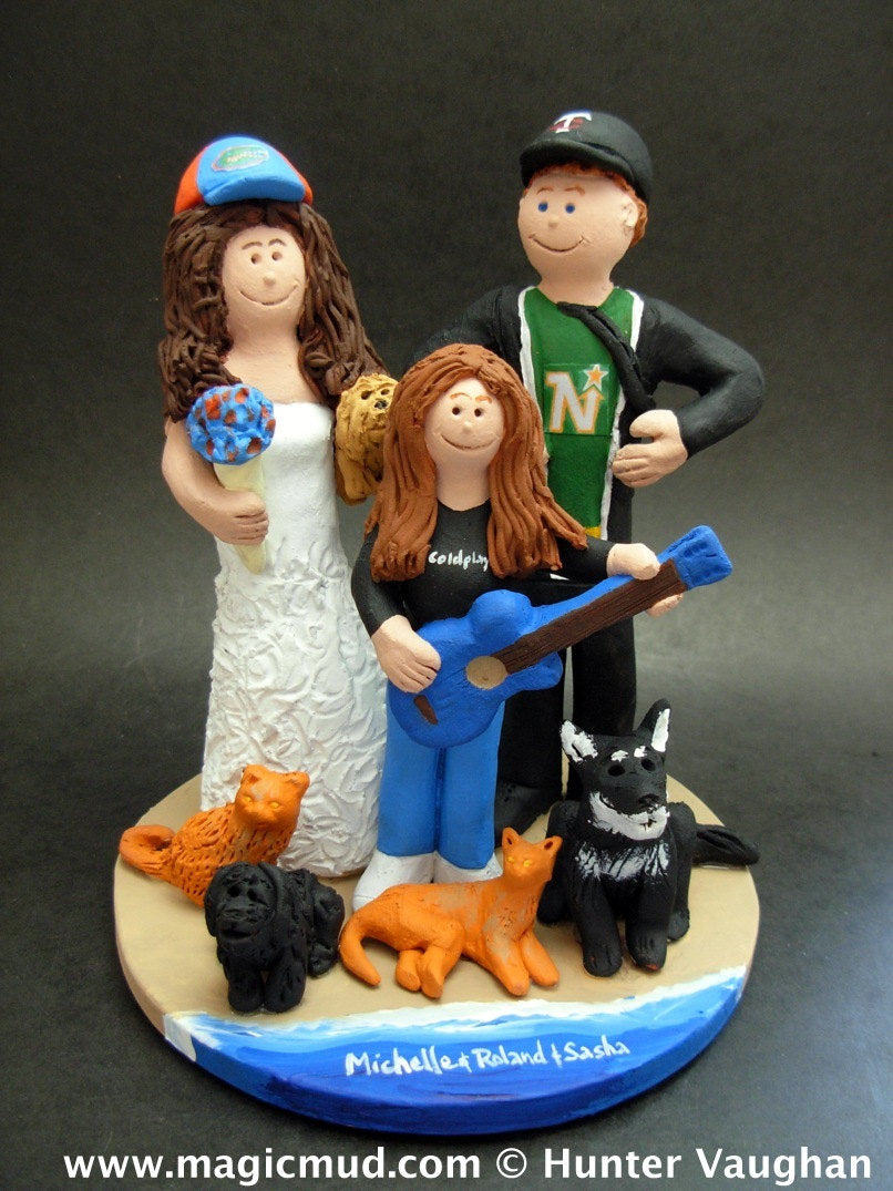 Mixed Race Family Wedding Cake Topper, Wedding CakeTopper with Kids, 2nd Marriage CakeTopper, Wedding CakeTopper with Children,family topper - iWeddingCakeToppers