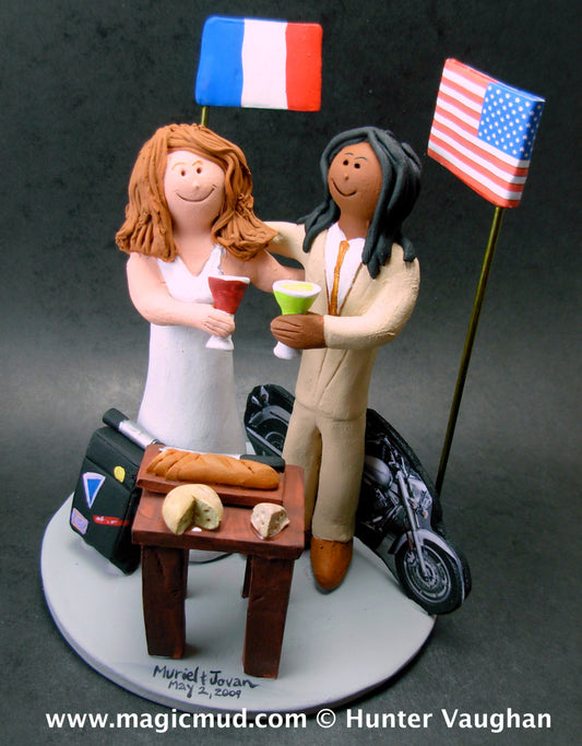 French Bride American Groom Wedding Cake Topper, International Marriage Wedding Cake Topper,Wedding Cake Topper with Country of Origin Flags - iWeddingCakeToppers