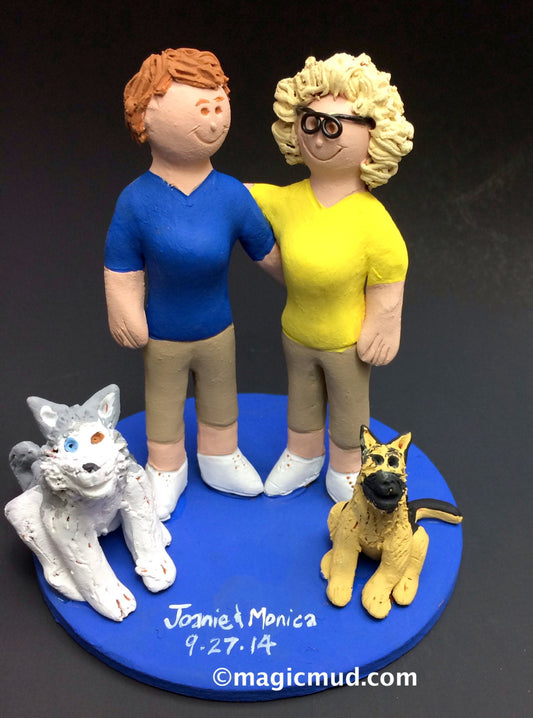 Gay Brides with Pet Dogs Wedding Caketopper, Lesbian Wedding Cake Topper, Wedding Cake Topper for 2 Women, lesbian marriage figurine