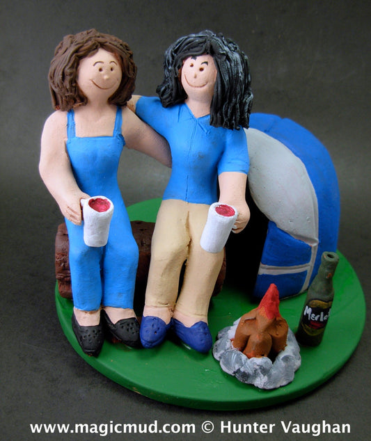 Gay Brides Camping Lesbians Wedding Caketopper, Wedding Cake Topper for Gay Women, Wedding Cake Topper for Two Women,gay marriage figurine