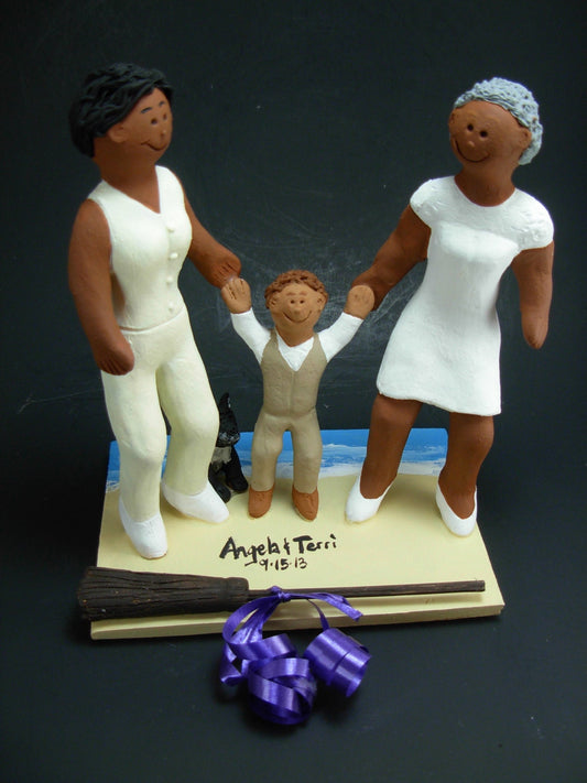 Gay African American Bride's Jump Broom Wedding Cake Topper, African American Lesbians Wedding Cake Topper, black lesbians wedding statue