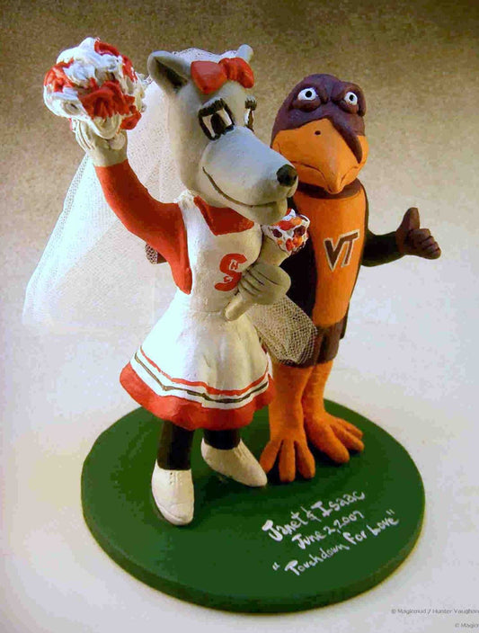 NC State Ms Wuf Marries VT Hokie Wedding Cake Topper, North Carolina State Graduate's wedding Cake Topper, Ms. Wuf Wedding Cake Topper
