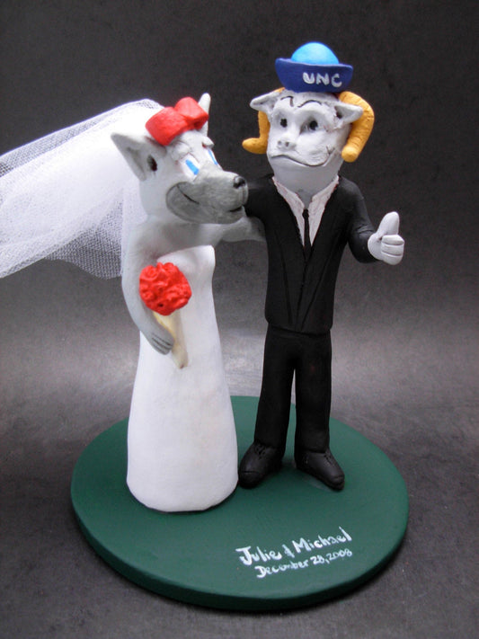 Ram and Wolf college mascot wedding cake toppers, Custom made to order Ms. Wuf Wedding Cake Topper - iWeddingCakeToppers