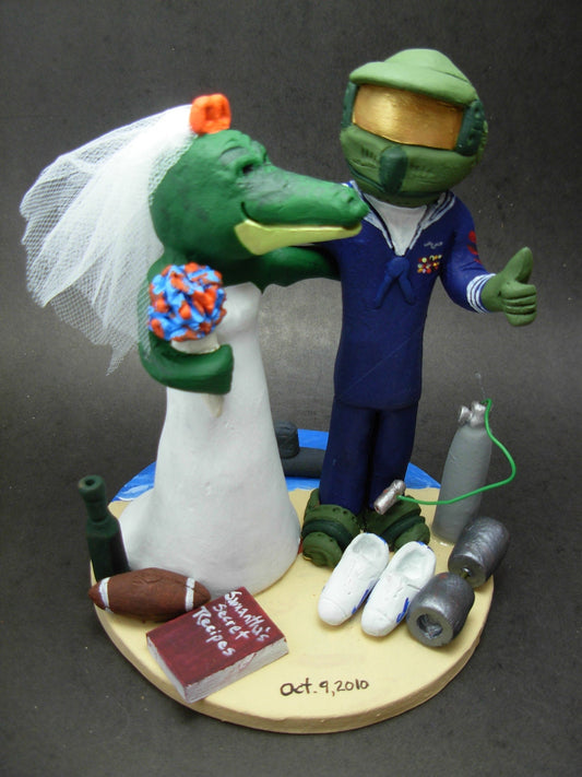 Halo's "Master Chief" Wedding Cake Topper -  Alberta Alligator Wedding Cake Topper, Video Gamer Wedding Cake Topper, Halo Video Game Wedding
