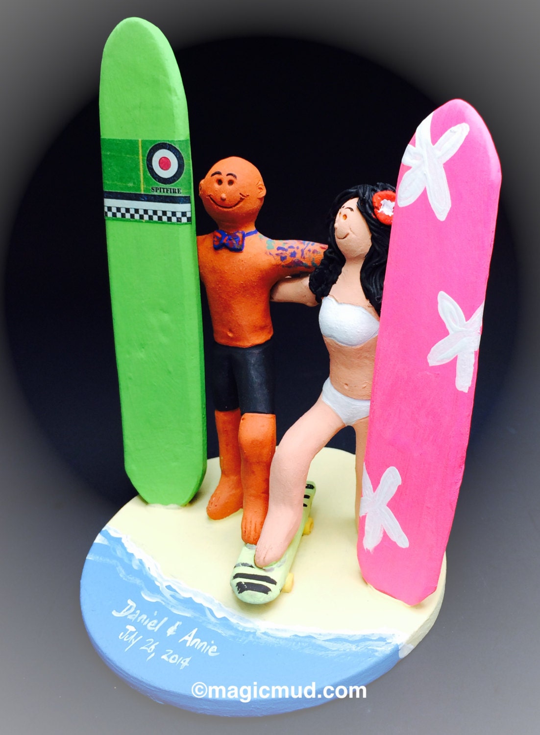 Bride and Groom in Hammock Wedding Cake Topper - Hammock on Beach Wedding Cake Topper, Barfeoot Bride and Groom Wedding Cake Topper