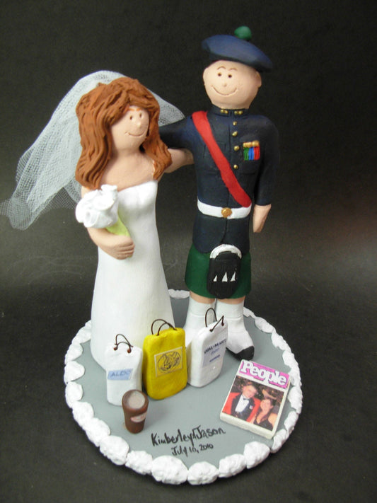 Groom in Kilt Wedding Cake Topper, Scottish Highland Wedding Cake Topper,Wedding Cake Topper Custom Made,Shopping Bride Wedding Cake Topper - iWeddingCakeToppers