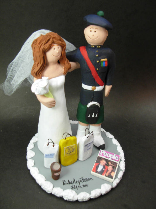 Groom in Kilt Wedding Cake Topper, Scottish Highland Wedding Cake Topper,Wedding Cake Topper Custom Made,Shopping Bride Wedding Cake Topper
