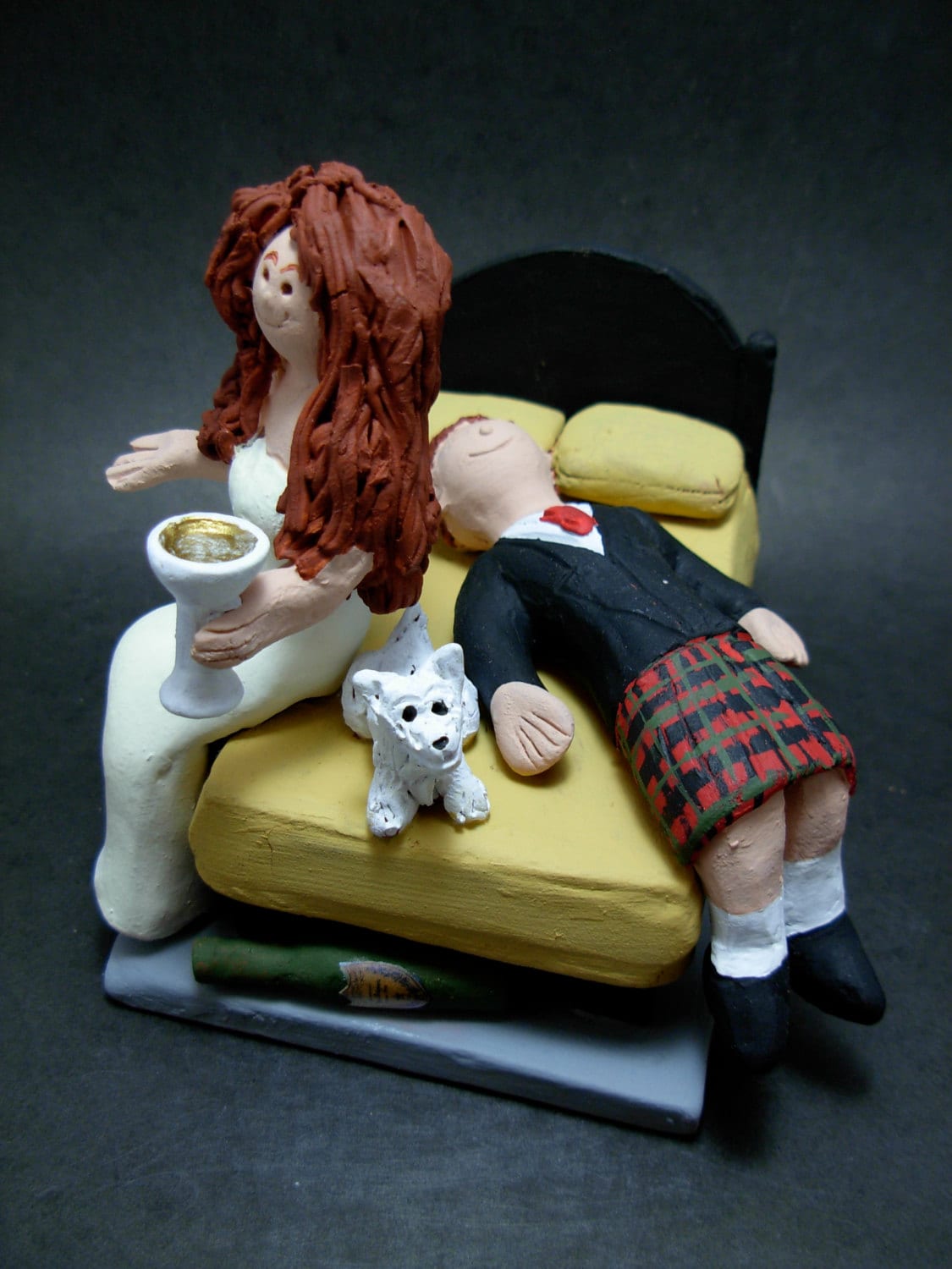 Drunken Groom Passed Out Wedding Cake Topper, Groom in Kilt Wedding Cake Topper, Drunk Bride and Groom Wedding Cake Topper