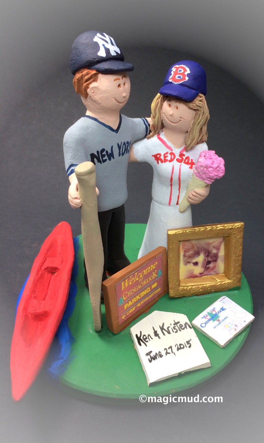 Red Sox Bride Yankees Groom Baseball Wedding Cake Topper - New York Yankees Wedding Cake Topper, Boston Red Sox Wedding Cake Topper