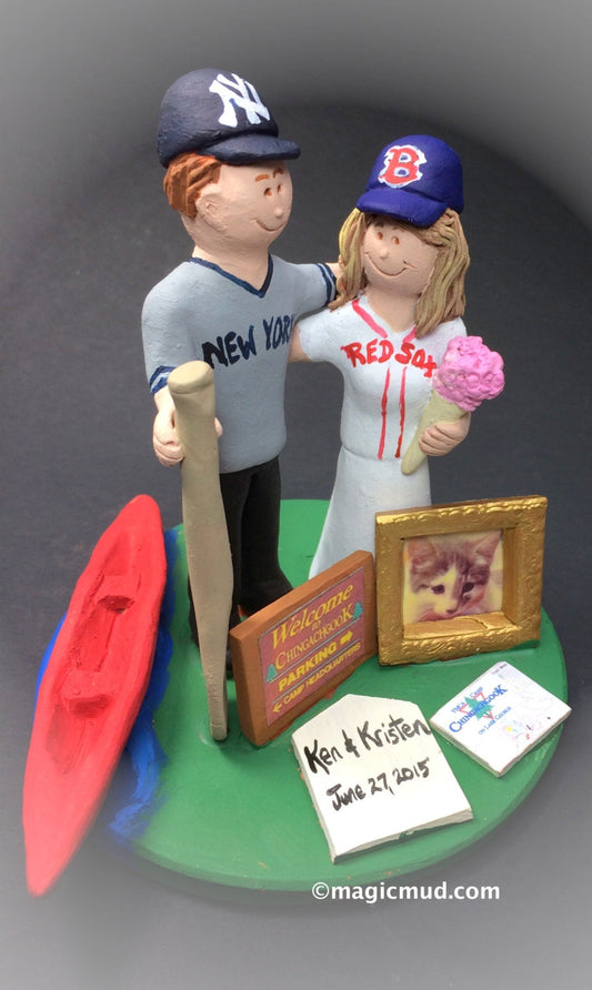 Red Sox Bride Yankees Groom Baseball Wedding Cake Topper - New York Yankees Wedding Cake Topper, Boston Red Sox Wedding Cake Topper
