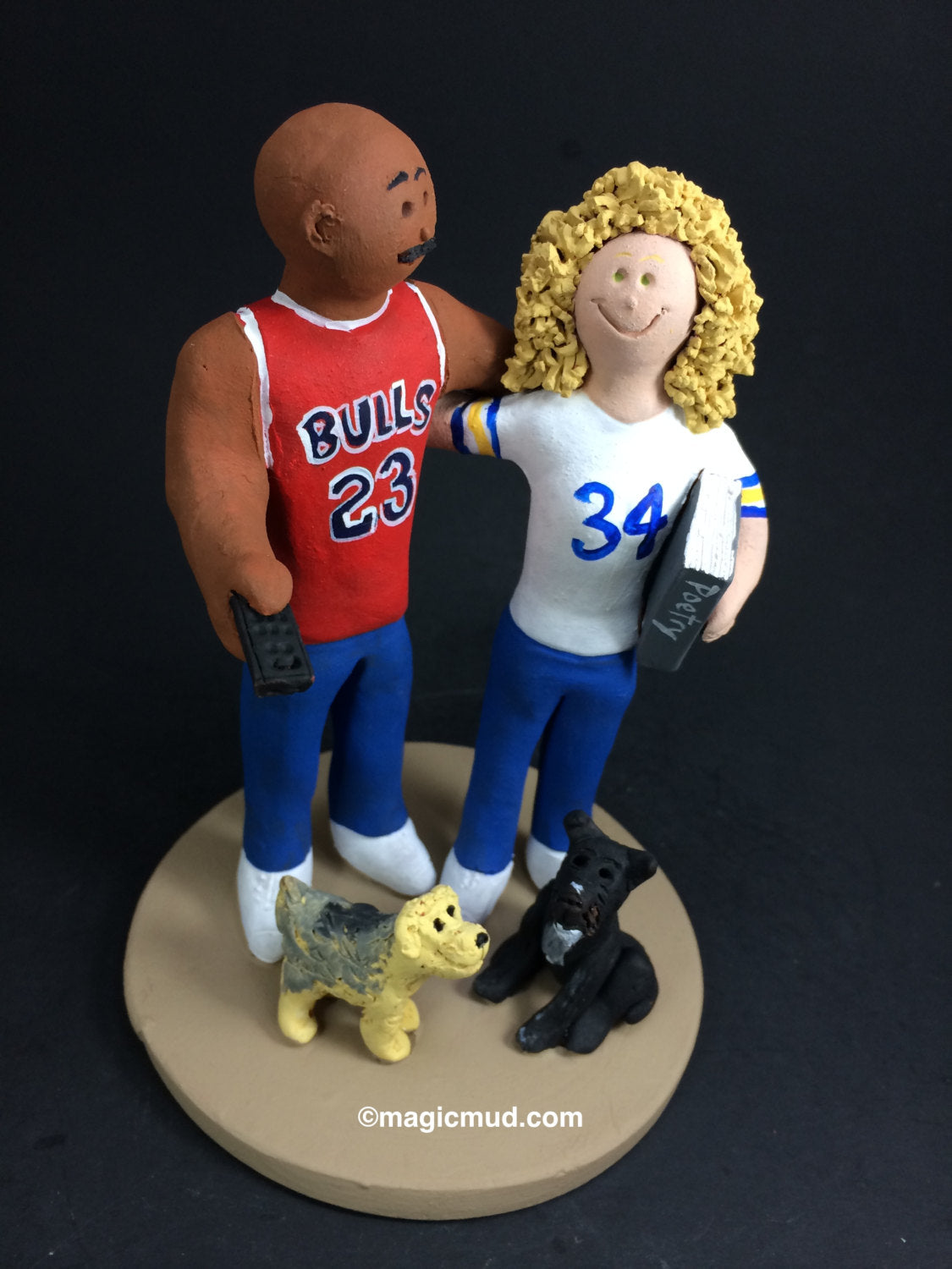 Mixed Race Wedding Cake Topper Figurine - Custom Made Interracial Wedding Cake Topper, Goalie Groom Wedding Cake Topper - iWeddingCakeToppers