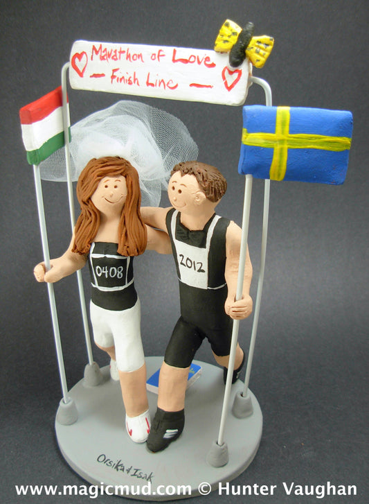 International Romance Wedding Cake Topper - Custom Made Swedish Flag Wedding Cake Topper - Marathon Runners Wedding Cake Topper - iWeddingCakeToppers