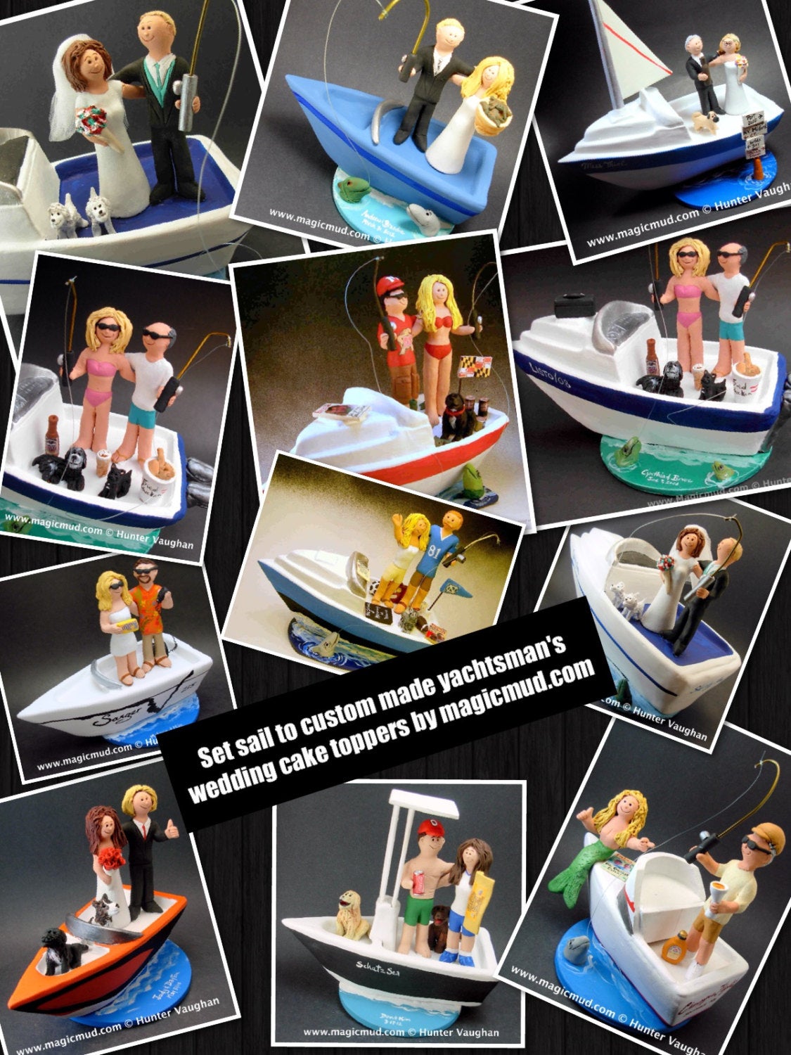 Boating Bride and Groom Wedding Cake Topper, Custom Made Sailboat Wedding Cake Topper, Boating Wedding Cake Topper, Boat Wedding Cake Topper - iWeddingCakeToppers
