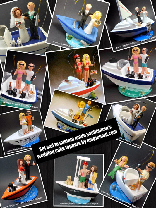 Boating Bride and Groom Wedding Cake Topper, Custom Made Sailboat Wedding Cake Topper, Boating Wedding Cake Topper, Boat Wedding Cake Topper - iWeddingCakeToppers