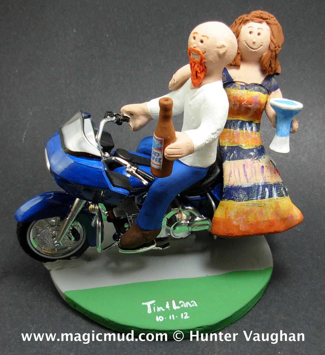 Bald Biker Groom with Goatee Wedding Cake Topper