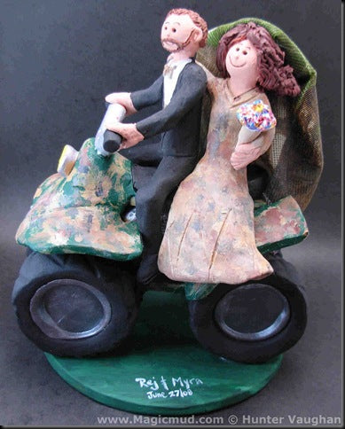 Bride in Camouflage Riding ATV Wedding Cake Topper