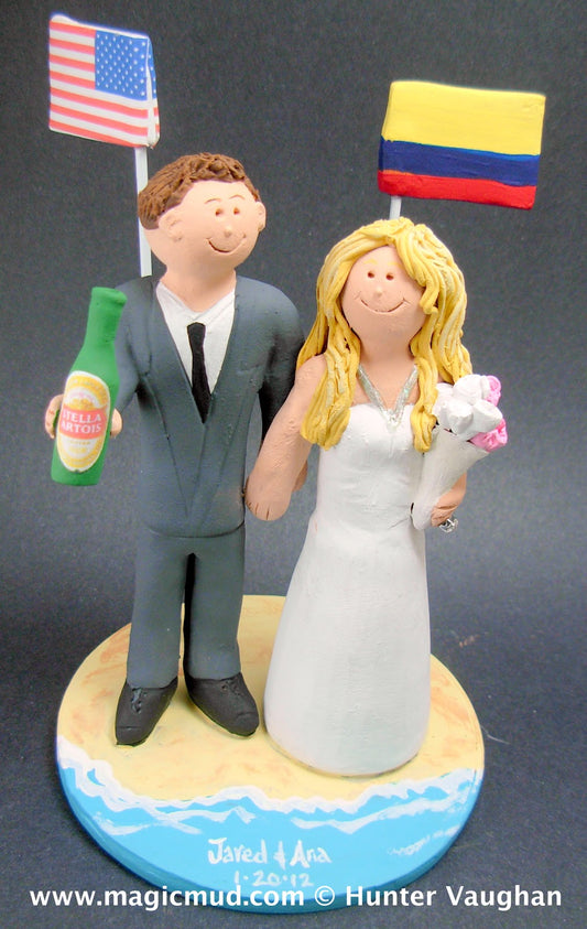 Colombian and American Flags Wedding Cake Topper