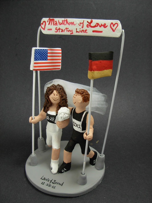 American Bride Marries German Groom Wedding Cake Topper