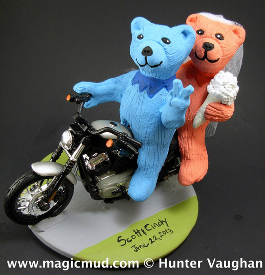 Grateful Bears on a Harley Wedding Cake Topper