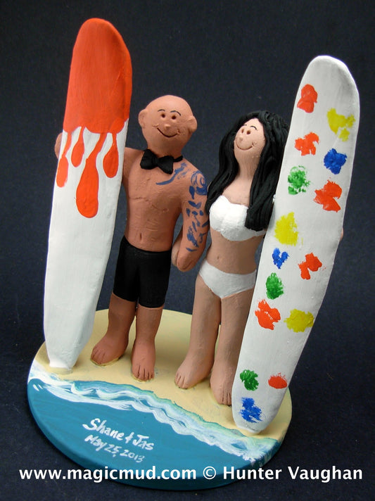 Hawaiian Surfers Wedding Cake Topper