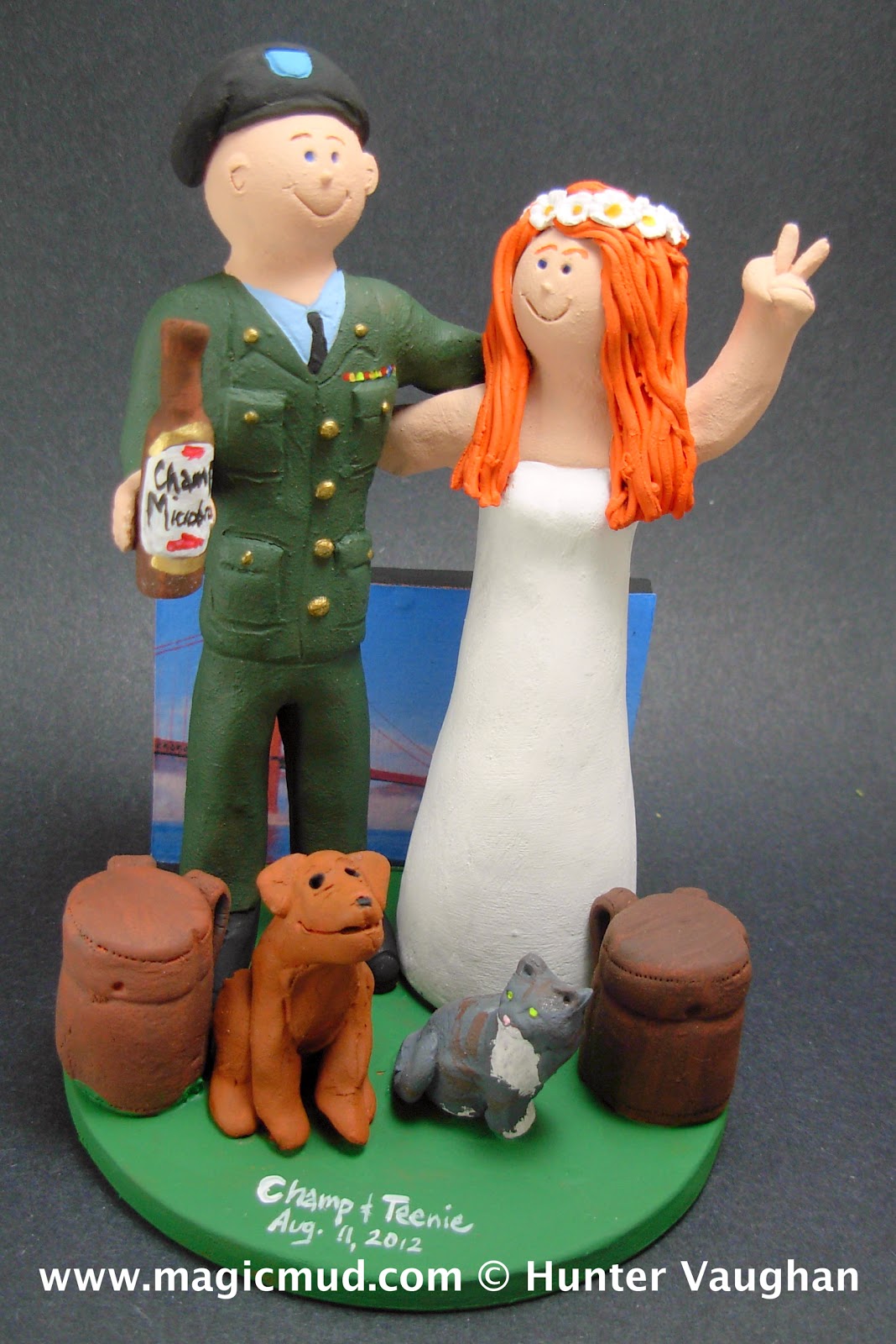 Hippy Bride Marries Marine Wedding Cake Topper