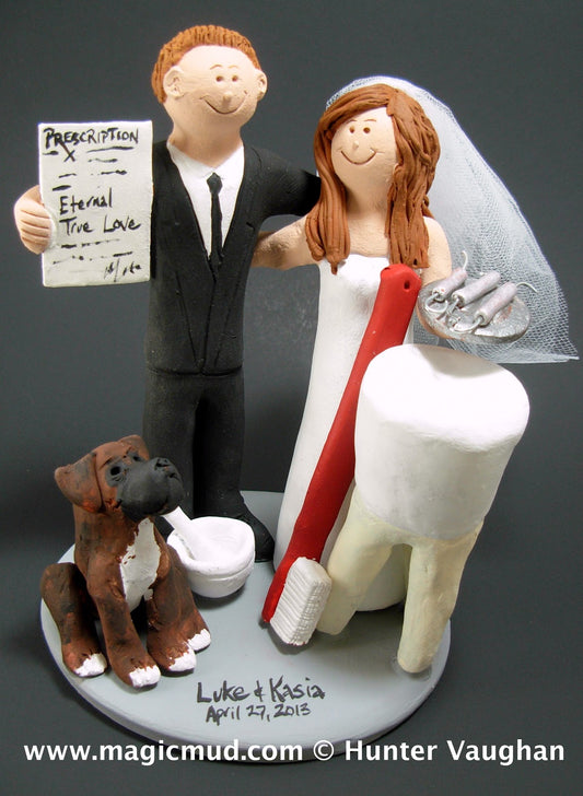 Phamacist Groom Marries Dental Bride Wedding Cake Topper