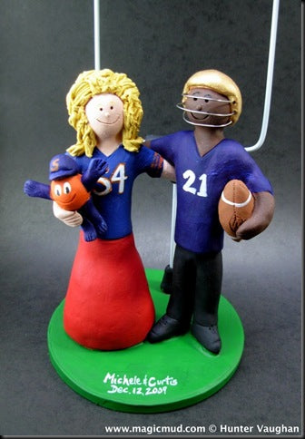 Interracial Football Fan’s Wedding Cake Topper