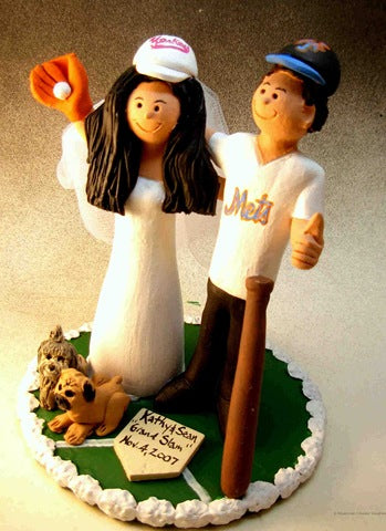 Wedding Cake Topper of the Day....Yankees and Mets Cake Topper