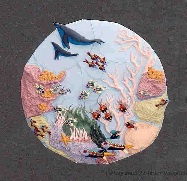 Aquatic Art Wall Mural of Whale, fired clay tile