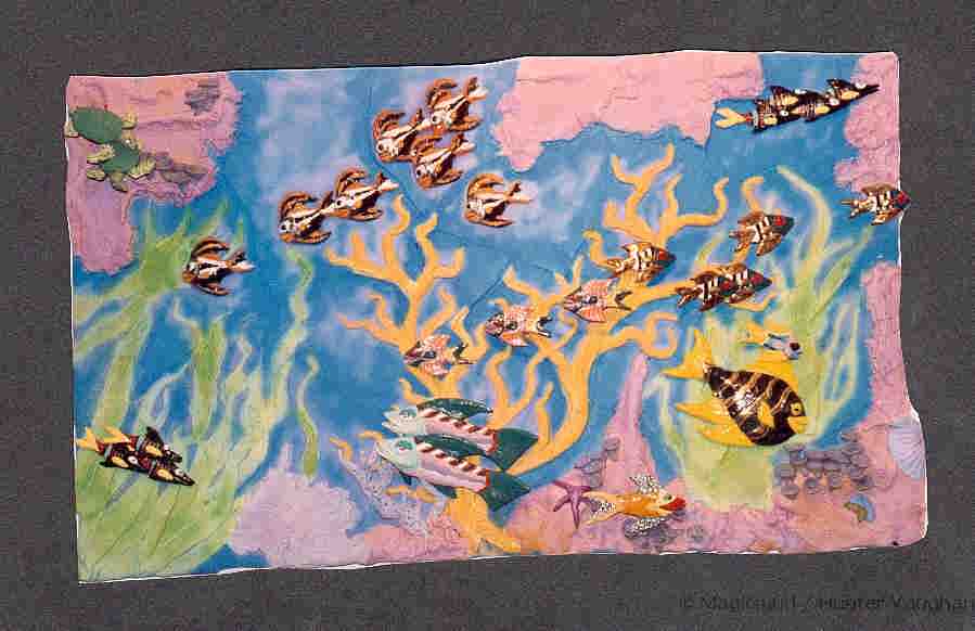 Aquatic Art Mural with colorful tropical fish and sea turtles