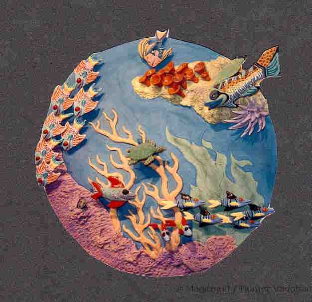 Aquatic Art Wallhanging of fired clay, a one of a kind piece of Art