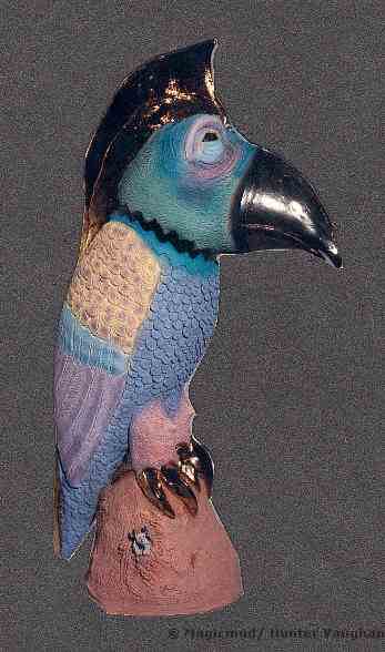 Multicolored Clay Sculpture of Fantasy Bird, totally handmade