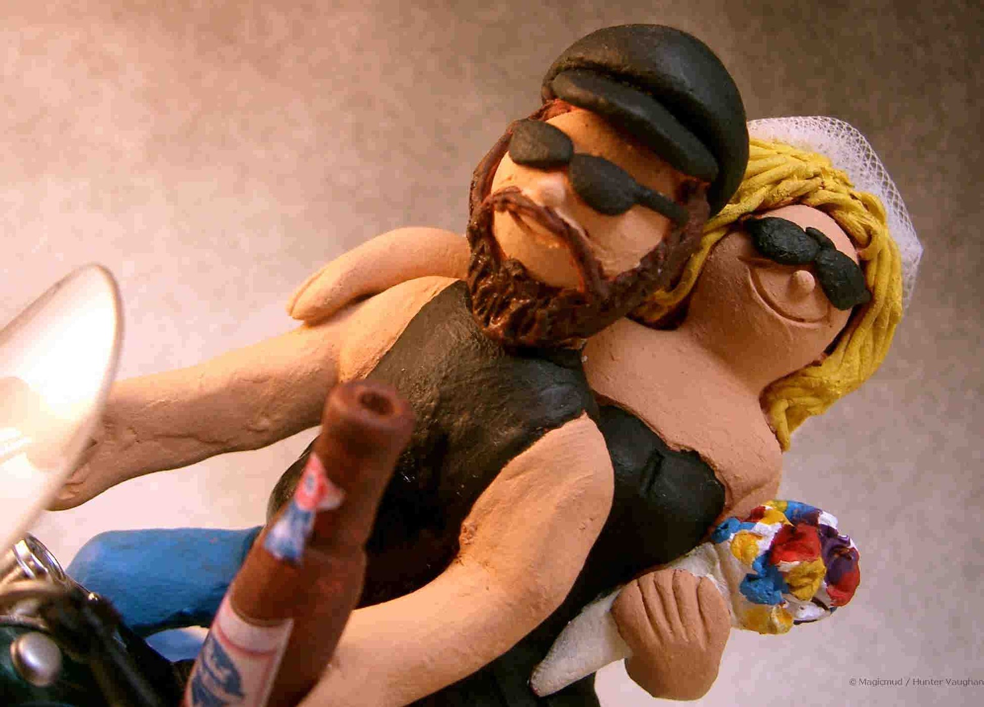 Close-up of Biker's Wedding Cake Topper