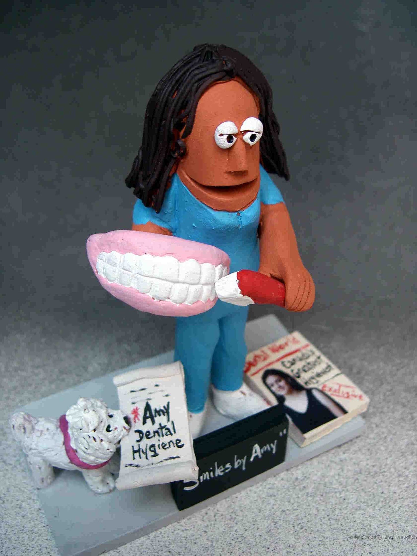 custom hygienist figurine..."Smiles by Amy", with her Bichon by her side