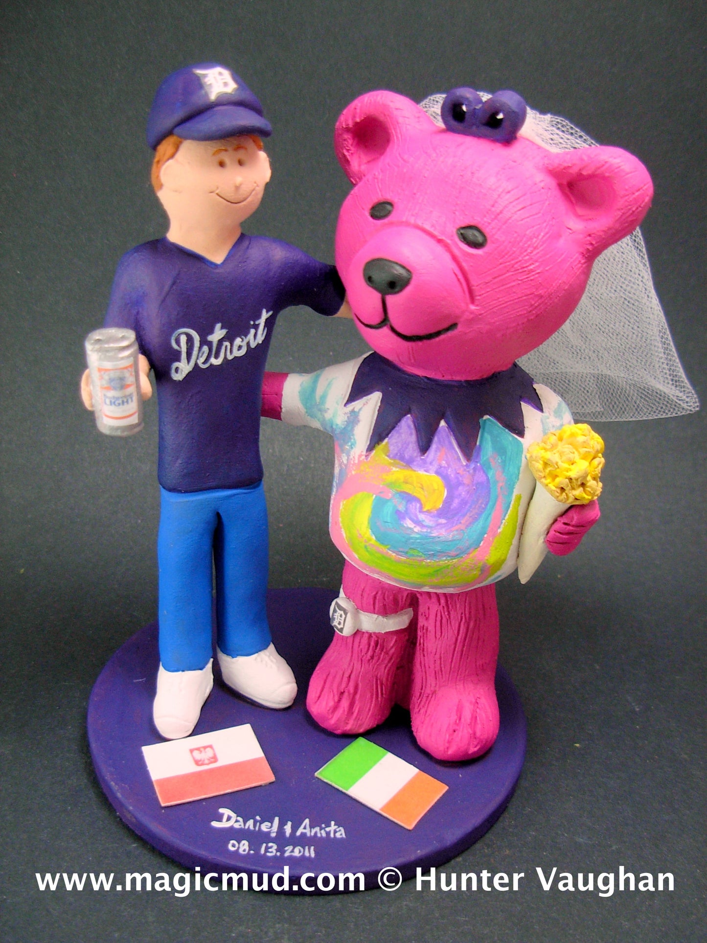 Detroit Tiger Fan Groom, Grateful Deadhead Bride Wedding Cake Topper