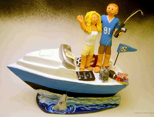 Bride and Groom Fish Off Dock Wedding Cake Topper - Fishing