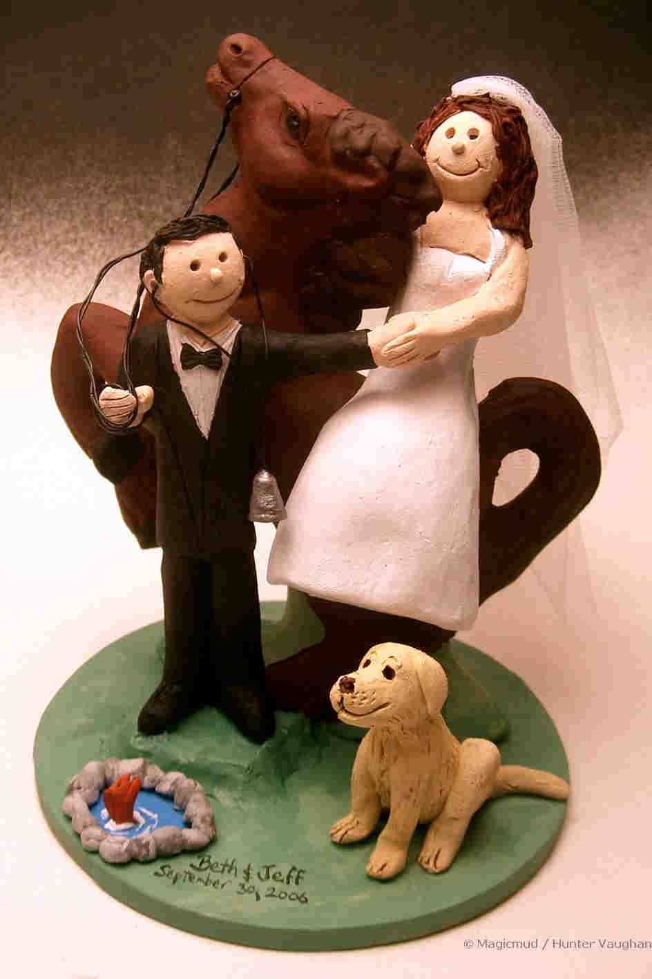 Horseback Riding Bride and Doctor Groom Wedding Cake Topper